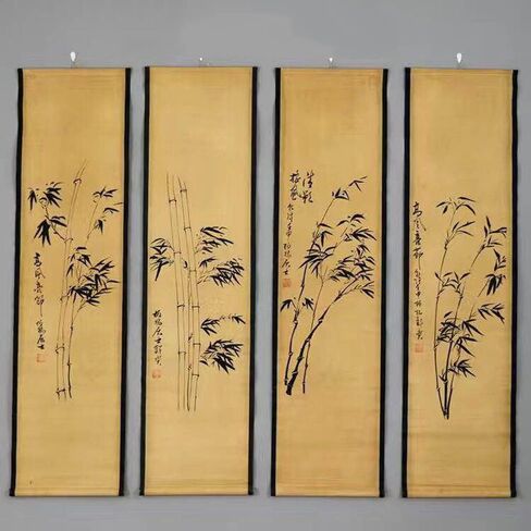 XIALON 4pcs/Set Bamboo Pattern Scroll Painting Decor Antique Feng Shui Hanging Paintings in Saudi Arabia