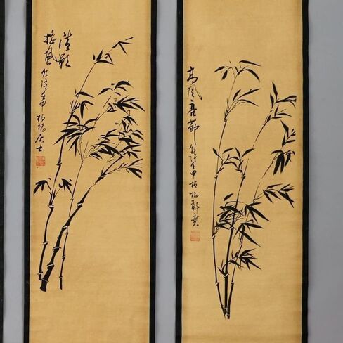 XIALON 4pcs/Set Bamboo Pattern Scroll Painting Decor Antique Feng Shui Hanging Paintings in Saudi Arabia