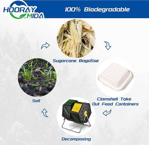 hooray mida togo Containers Disposable - 8"x8" 1-Compartment 50pcs clamshell Take Out Food Containers 100% Compostable, White Biodegradable Meal Prep Box, To Go Containers with Lids for Food in Saudi Arabia