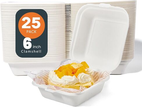 hooray mida togo Containers Disposable - 8"x8" 1-Compartment 50pcs clamshell Take Out Food Containers 100% Compostable, White Biodegradable Meal Prep Box, To Go Containers with Lids for Food in Saudi Arabia