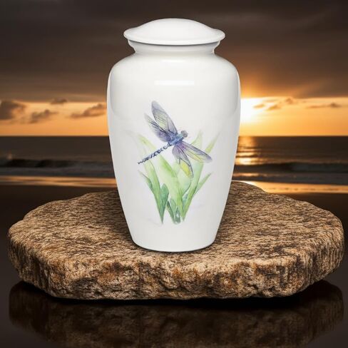 Affordable Dragonfly Adult Cremation Urn for Human Ashes - White Cremation Urn with Dragonfly Design - Adult Size - White - 220 cu. in. in Saudi Arabia