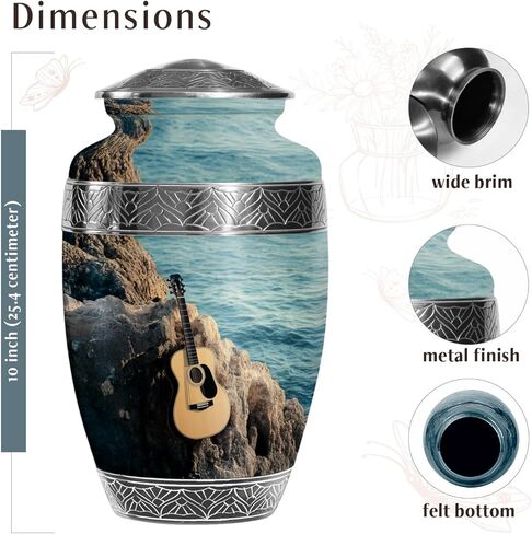 جرار حرق الجيتار للرماد من الذكور والإناث البالغين، جرة تذكارية كبيرة للأب البالغ من الرماد البشري، (قطرة كبيرة، 10 بوصة) in Kuwait