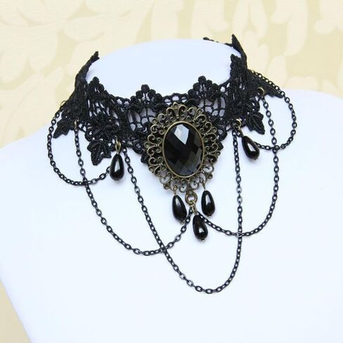 Gothic Blood Drop Choker Necklace Vintage Victorian Goth Punk Lace Accessories Christmas Halloween Jewellery in Saudi Arabia
