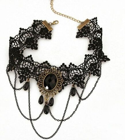 Gothic Blood Drop Choker Necklace Vintage Victorian Goth Punk Lace Accessories Christmas Halloween Jewellery in Saudi Arabia
