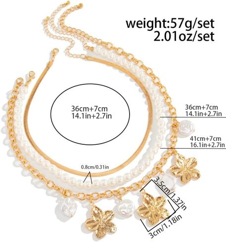 Chunky Gold Layered Choker Necklace for Women Trendy Large Flower Baroque Pearls Pendant Necklaces Fashion Pearls Beaded Floral Jewelry Balls Accessories in Saudi Arabia