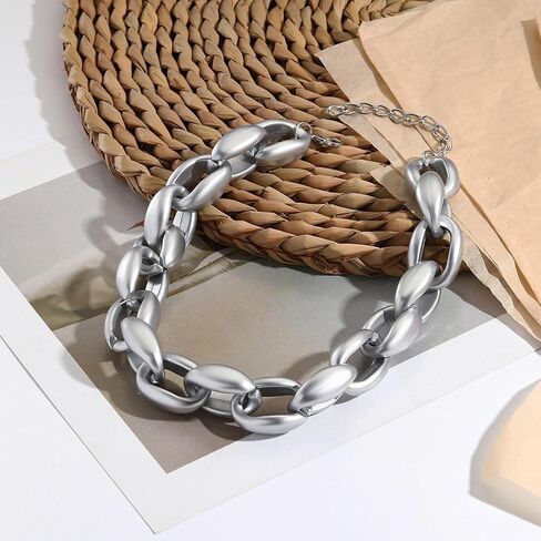 Chunky Cuban Chain Choker Necklaces Silver Punk Hip Hop Necklaces Exaggerated Heavy Link Chain Necklace Statement Collarbone Necklace for Party Costume Accessory Jewelry for Women in Saudi Arabia