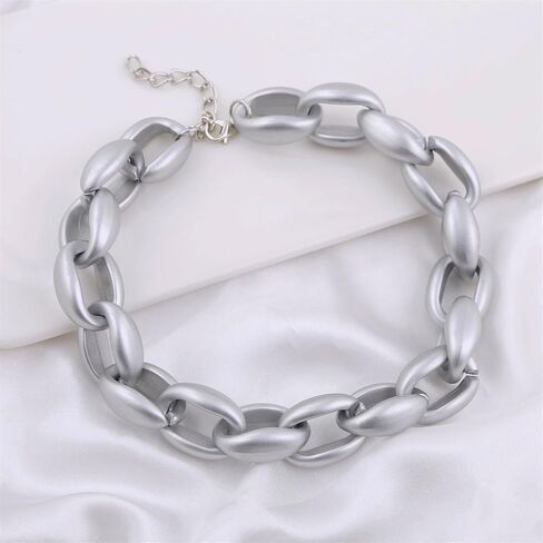 Chunky Cuban Chain Choker Necklaces Silver Punk Hip Hop Necklaces Exaggerated Heavy Link Chain Necklace Statement Collarbone Necklace for Party Costume Accessory Jewelry for Women in Saudi Arabia