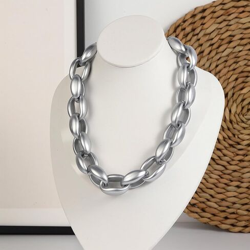 Chunky Cuban Chain Choker Necklaces Silver Punk Hip Hop Necklaces Exaggerated Heavy Link Chain Necklace Statement Collarbone Necklace for Party Costume Accessory Jewelry for Women in Saudi Arabia