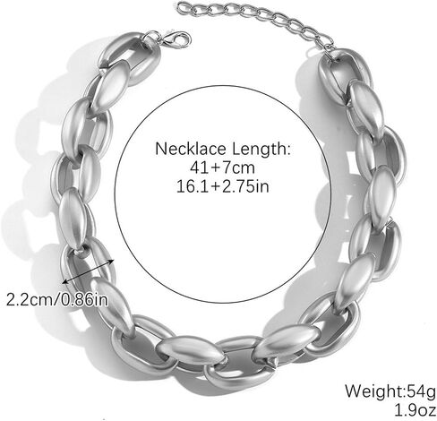 Chunky Cuban Chain Choker Necklaces Silver Punk Hip Hop Necklaces Exaggerated Heavy Link Chain Necklace Statement Collarbone Necklace for Party Costume Accessory Jewelry for Women in Saudi Arabia