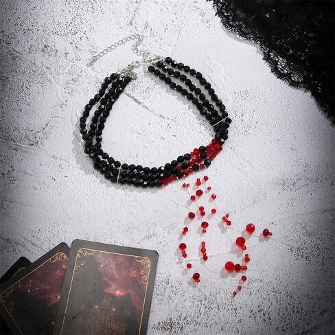 Dripping Blood Imitation Pearl Necklace for Women,Gothic Adjustable Blood Pearl Choker Necklace Punk Multilayered Beaded Tassel Necklace Halloween Jewelry Decorations in Saudi Arabia