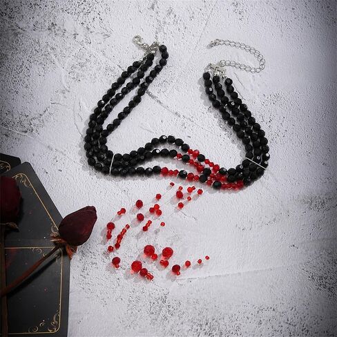 Dripping Blood Imitation Pearl Necklace for Women,Gothic Adjustable Blood Pearl Choker Necklace Punk Multilayered Beaded Tassel Necklace Halloween Jewelry Decorations in Saudi Arabia