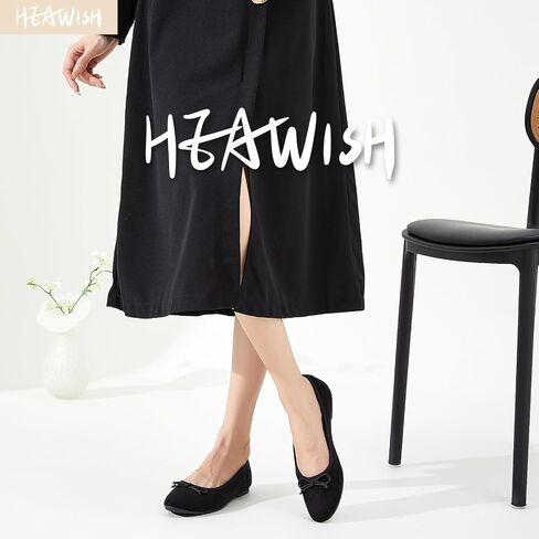 HEAWISH Womens Ballet Flats with Bow Suede Slip On Dress Shoes | Comfortable Round Toe Loafers,Low Heel,Cute Office Work Casual Shoes in Saudi Arabia