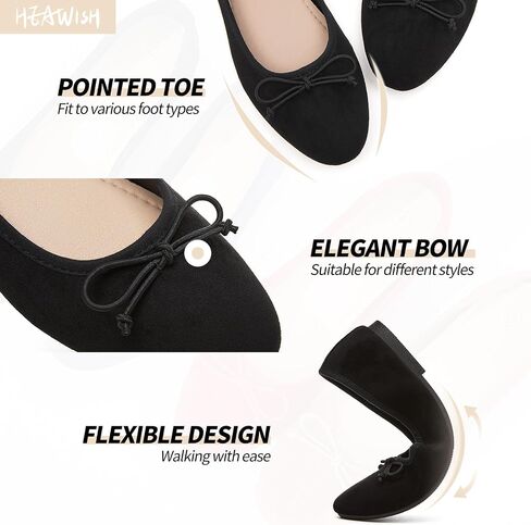 HEAWISH Womens Ballet Flats with Bow Suede Slip On Dress Shoes | Comfortable Round Toe Loafers,Low Heel,Cute Office Work Casual Shoes in Saudi Arabia