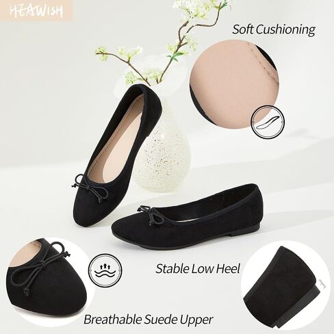 HEAWISH Womens Ballet Flats with Bow Suede Slip On Dress Shoes | Comfortable Round Toe Loafers,Low Heel,Cute Office Work Casual Shoes in Saudi Arabia