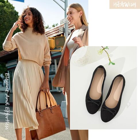 HEAWISH Womens Ballet Flats with Bow Suede Slip On Dress Shoes | Comfortable Round Toe Loafers,Low Heel,Cute Office Work Casual Shoes in Saudi Arabia
