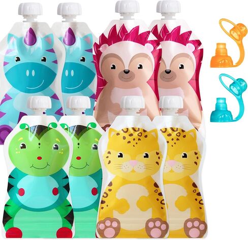 ChooMee SoftSip Baby Pouch Tops + SnakPack Reusable Food Pouches | Prevent Spills and Protect Child Mouth, Fill with Baby Food, applesauce and Other purees | 4 pk 5 oz + 4 SoftSip Swirl Colors in Saudi Arabia
