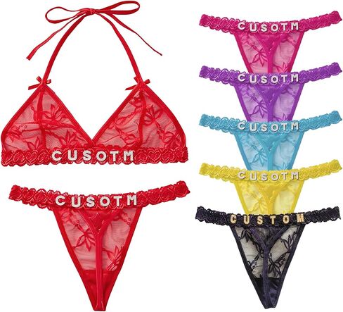Personalized Lace Thongs for Women, Custom Sexy Name Underwear, Glitter Letters Custom Panties, Bride Wedding Gift, Anniversary, Birthday, or Special Occasion in Saudi Arabia