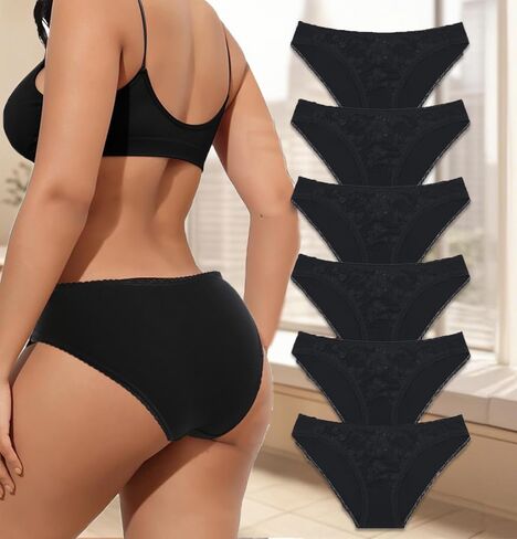 6 Pack Cotton Underwear for Women Cute Low Rise Bikini Panties Breathable Sexy Hipster Womens Cheeky S-XL in Saudi Arabia