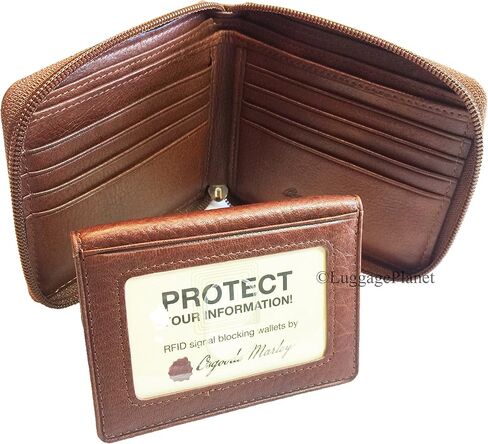 Osgoode Marley RFID Zippered Passcase Leather Mens Bifold Wallet - 1225, Brandy, One Size in Kuwait