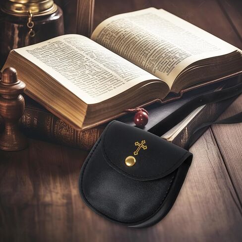 حقيبة Klmnop الجلدية من أجل Pyx، 4 بوصة مستديرة سوداء من Pyx Burse من أجل هدية المناولة المضيفة للكهنة الشمامسة (أسود) in Kuwait