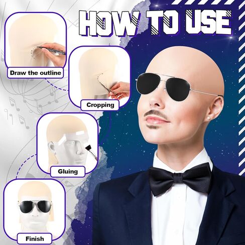 Mepase 6 Pcs Bald Caps with Glasses Bald Head Wig Cap Party Costume Accessories for Adults Women Men Halloween Cosplay(Wrinkle) in Saudi Arabia