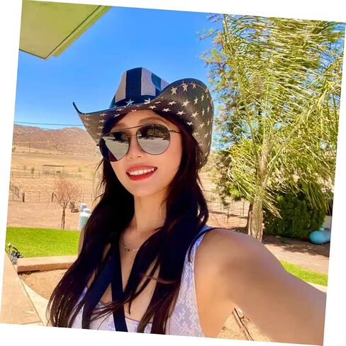 Veemoon Vintage Western Style Cowgirl Hat Unisex for Outdoor Parties Independence Day and Casual Wear Lightweight and Durable Accessory for Men and Women Black in Saudi Arabia