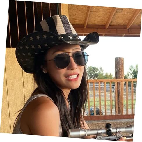 Veemoon Vintage Western Style Cowgirl Hat Unisex for Outdoor Parties Independence Day and Casual Wear Lightweight and Durable Accessory for Men and Women Black in Saudi Arabia
