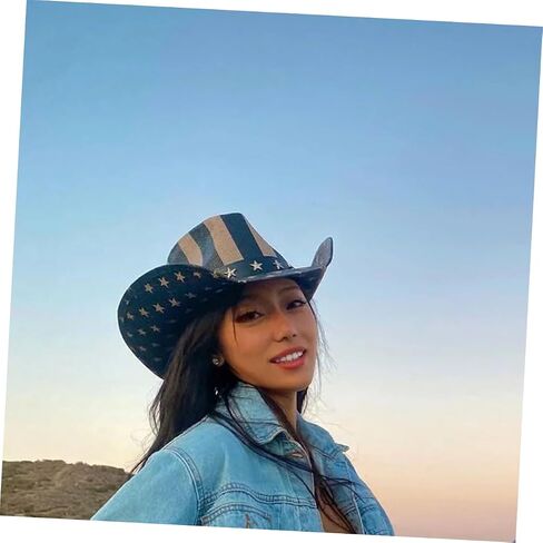 Veemoon Vintage Western Style Cowgirl Hat Unisex for Outdoor Parties Independence Day and Casual Wear Lightweight and Durable Accessory for Men and Women Black in Saudi Arabia