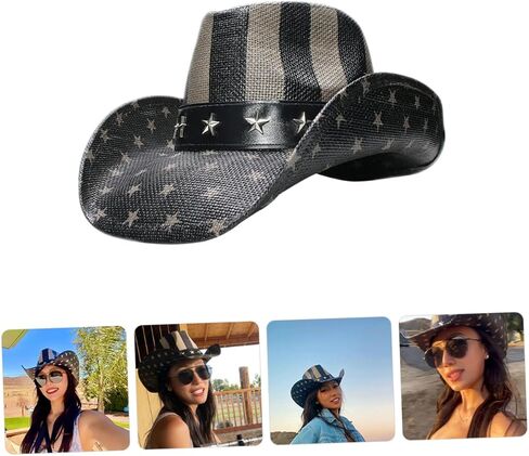 Veemoon Vintage Western Style Cowgirl Hat Unisex for Outdoor Parties Independence Day and Casual Wear Lightweight and Durable Accessory for Men and Women Black in Saudi Arabia