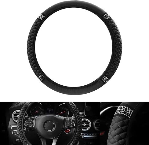 Bling Rhinestones Steering Wheel Cover for Women, 15 Inch Soft Leather Elastic Steering Wheel Protector, Sparkly Crystal Diamond for Girls, Car Interior Accessories for Most Cars (Pink) in Kuwait