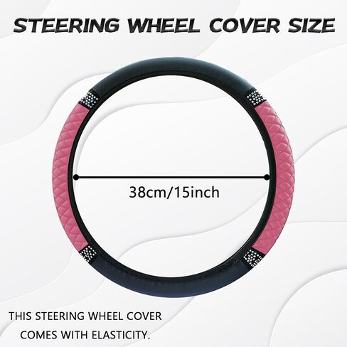 Bling Rhinestones Steering Wheel Cover for Women, 15 Inch Soft Leather Elastic Steering Wheel Protector, Sparkly Crystal Diamond for Girls, Car Interior Accessories for Most Cars (Pink) in Kuwait