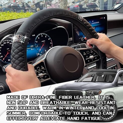 Bling Rhinestones Steering Wheel Cover for Women, 15 Inch Soft Leather Elastic Steering Wheel Protector, Sparkly Crystal Diamond for Girls, Car Interior Accessories for Most Cars (Pink) in Kuwait