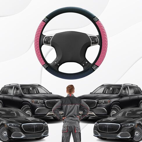 Bling Rhinestones Steering Wheel Cover for Women, 15 Inch Soft Leather Elastic Steering Wheel Protector, Sparkly Crystal Diamond for Girls, Car Interior Accessories for Most Cars (Pink) in Kuwait
