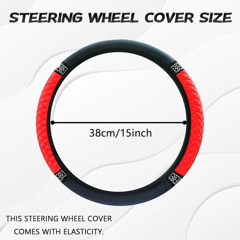غطاء عجلة القيادة من أحجار الراين اللامعة للنساء، واقي عجلة قيادة مرن من الجلد الناعم مقاس 15 بوصة، ألماس كريستالي لامع للفتيات، إكسسوارات داخلية للسيارة لمعظم السيارات (وردي) in Kuwait