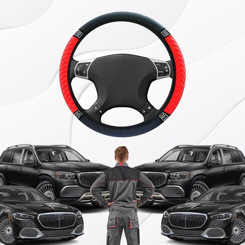 غطاء عجلة القيادة من أحجار الراين اللامعة للنساء، واقي عجلة قيادة مرن من الجلد الناعم مقاس 15 بوصة، ألماس كريستالي لامع للفتيات، إكسسوارات داخلية للسيارة لمعظم السيارات (وردي) in Kuwait