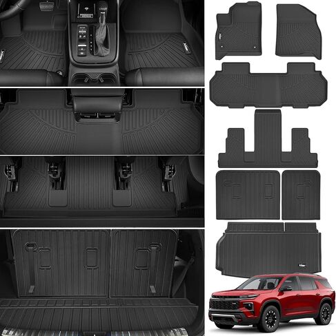 Floor Mats &Trunk Mat for 2024 Hyundai Santa FE 6/7 Seat with Backrest Mat All Weather TPE Rubber Cargo Liner Back Seat Cover 3rd Row for 2024 Hyundai Santa FE Accessories in Kuwait
