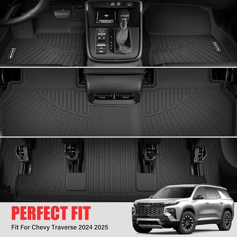 Floor Mats &Trunk Mat for 2024 Hyundai Santa FE 6/7 Seat with Backrest Mat All Weather TPE Rubber Cargo Liner Back Seat Cover 3rd Row for 2024 Hyundai Santa FE Accessories in Kuwait