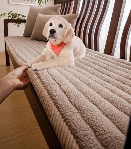 vctops Sherpa Fleece Couch Cover for Dogs Stripe Fuzzy Sectional Couch Covers Thick Plush Sofa Covers Soft Warm Non Slip Furniture Protector Sofa Slipcovers for Pets (Coffee,22"x70") in Saudi Arabia