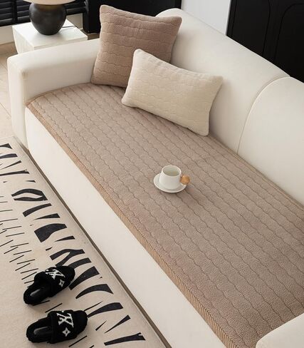 vctops Sherpa Fleece Couch Cover for Dogs Stripe Fuzzy Sectional Couch Covers Thick Plush Sofa Covers Soft Warm Non Slip Furniture Protector Sofa Slipcovers for Pets (Coffee,22"x70") in Saudi Arabia