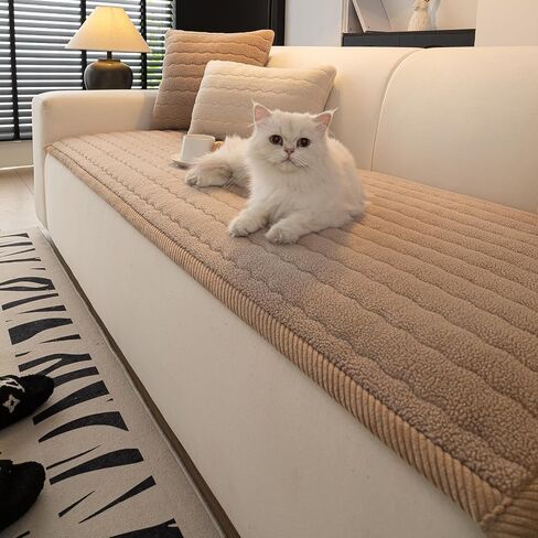 vctops Sherpa Fleece Couch Cover for Dogs Stripe Fuzzy Sectional Couch Covers Thick Plush Sofa Covers Soft Warm Non Slip Furniture Protector Sofa Slipcovers for Pets (Coffee,22"x70") in Saudi Arabia