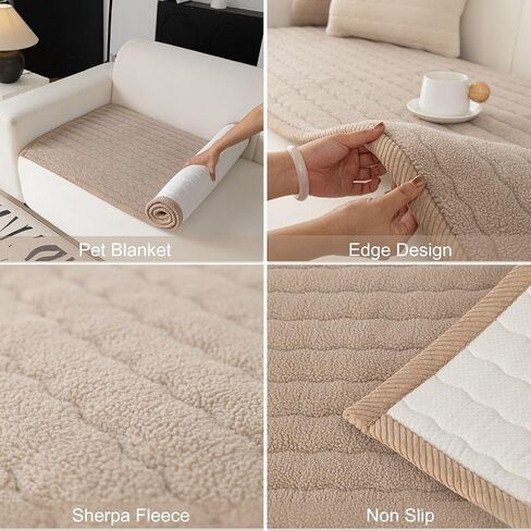 vctops Sherpa Fleece Couch Cover for Dogs Stripe Fuzzy Sectional Couch Covers Thick Plush Sofa Covers Soft Warm Non Slip Furniture Protector Sofa Slipcovers for Pets (Coffee,22"x70") in Saudi Arabia