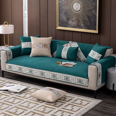 vctops Vintage Chenille Soft Couch Sofa Cover Floral Pattern Sectional Couch Cover Non-Slip Sofa Slipcover Furniture Protector for Pets Kids Children Dog Cat (Dark Green,36"x82") in Saudi Arabia