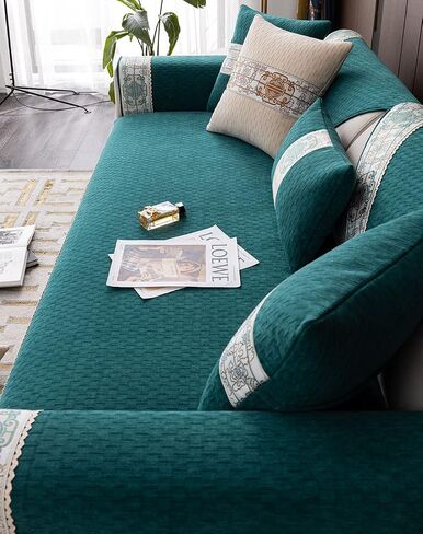 vctops Vintage Chenille Soft Couch Sofa Cover Floral Pattern Sectional Couch Cover Non-Slip Sofa Slipcover Furniture Protector for Pets Kids Children Dog Cat (Dark Green,36"x82") in Saudi Arabia