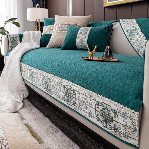 vctops Vintage Chenille Soft Couch Sofa Cover Floral Pattern Sectional Couch Cover Non-Slip Sofa Slipcover Furniture Protector for Pets Kids Children Dog Cat (Dark Green,36"x82") in Saudi Arabia
