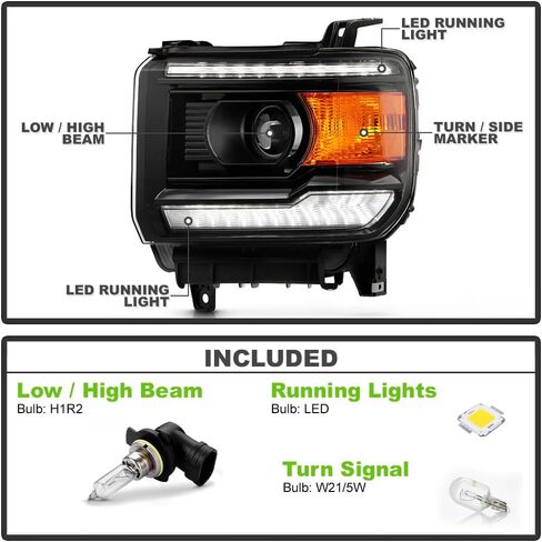 KEEKPO - For 2014-2015 GMC Sierra 1500 2015-2019 2500HD 3500HD Halogen w/o DRL Upgrade LED Tube Headlights Headlamps Set in Saudi Arabia