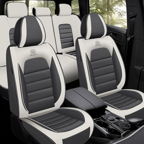Auto Seats Covers Compatible with Chevy Equinox 2005-2024, Breathable and Waterproof Faux Leather Automotive Seat Cover (Full Set, Gray&White) in Kuwait
