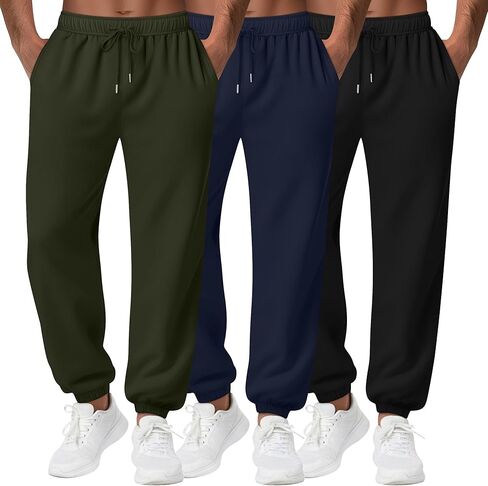 Huukeay 3 Pack Men's Sweatpants Lightweight Drawstring Joggers with Pockets Elastic Waist Workout Gym Running Lounge Pants in Saudi Arabia
