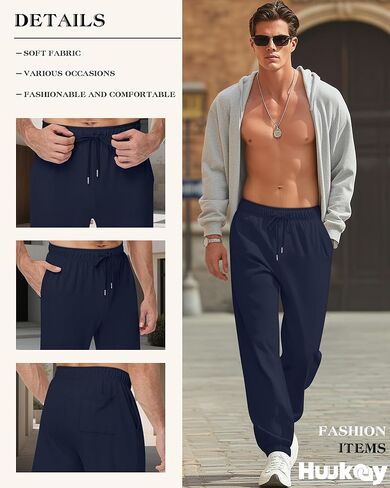 Huukeay 3 Pack Men's Sweatpants Lightweight Drawstring Joggers with Pockets Elastic Waist Workout Gym Running Lounge Pants in Saudi Arabia