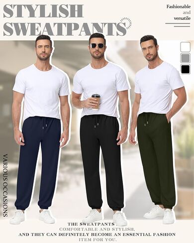 Huukeay 3 Pack Men's Sweatpants Lightweight Drawstring Joggers with Pockets Elastic Waist Workout Gym Running Lounge Pants in Saudi Arabia