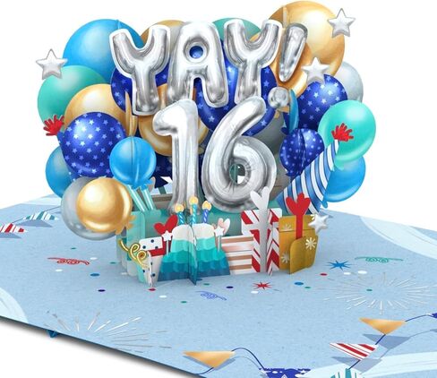 Liif Happy 16th Birthday Card For Girl, Daughter, Granddaughter, Niece, Sweet sixteen, 16 Years Old Birthday Card- Pink, Balloons, Party | With Message Note & Envelop | Size 7 x 5 Inch in Kuwait